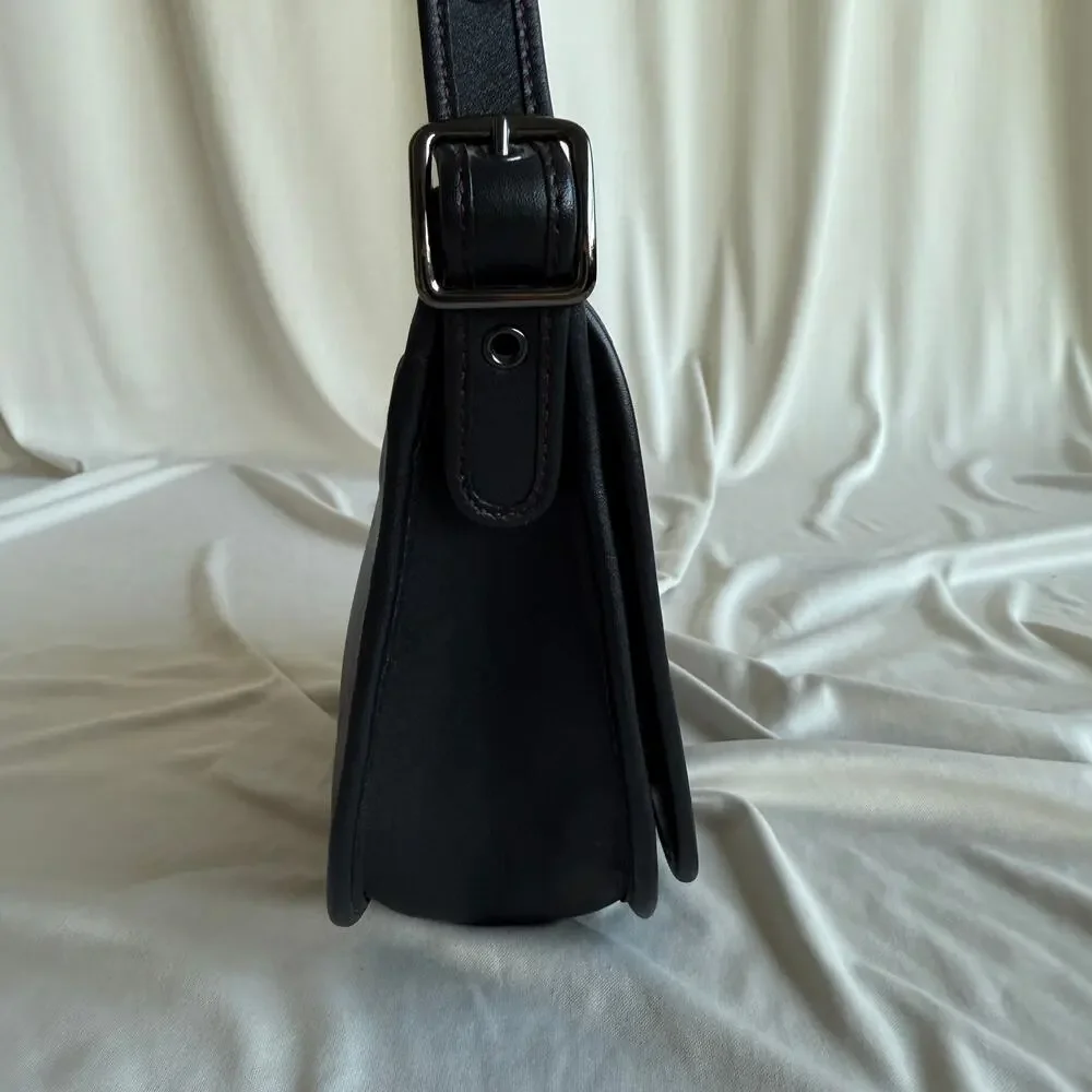 Vintage Coach Black Leather Saddle Bag - Red Contrast Stitching